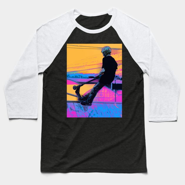 On Edge - Stunt Scooter Rider Baseball T-Shirt by Highseller